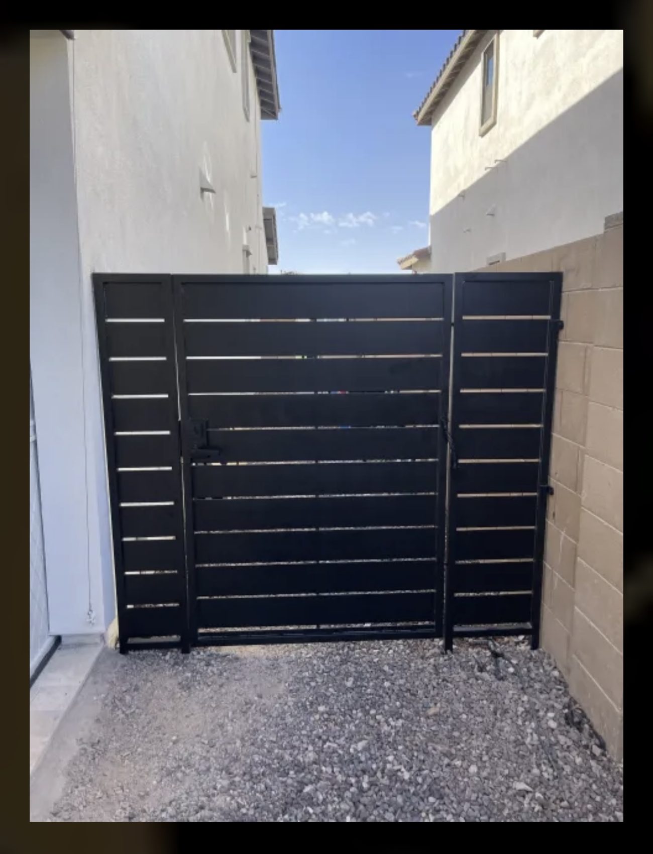 Horizontal Metal Slat Single Entry Gate w/ Side Panels