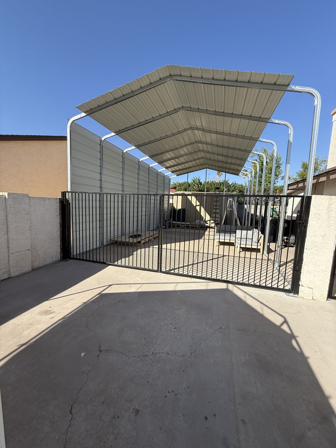 Double Wrought Iron Carport Gate